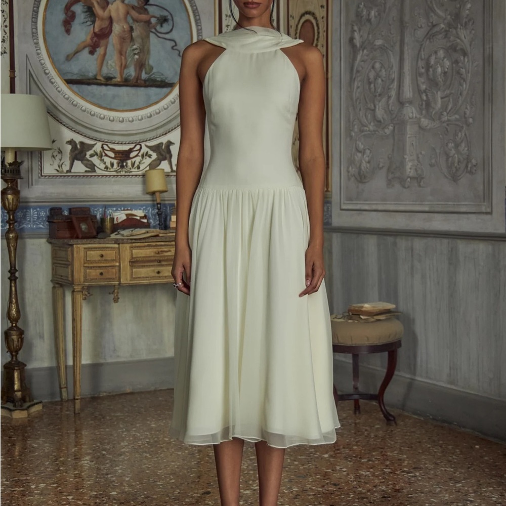 Mirror Palais Double Cowl Cream Midi / Lady Lenght Dress